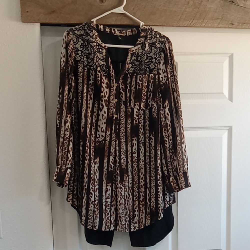Chico's Black and Brown Patterned Blouse